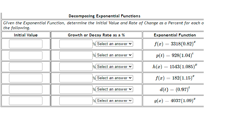 how to find constant percent rate of change exponential function