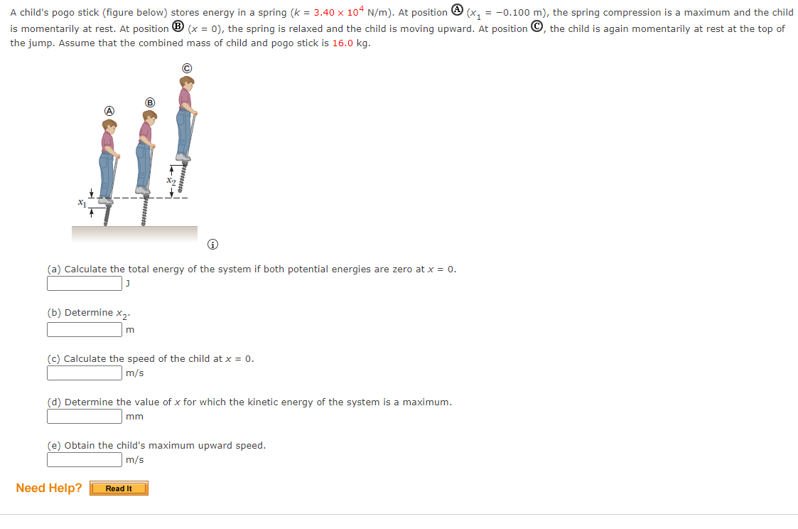 Solved A child's pogo stick (figure below) stores energy in