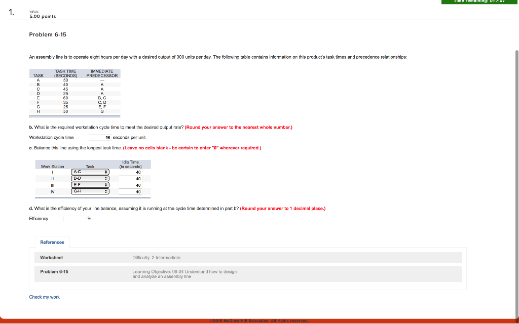 Solved 5.00 points Problem 6-15 An assembly line is to | Chegg.com