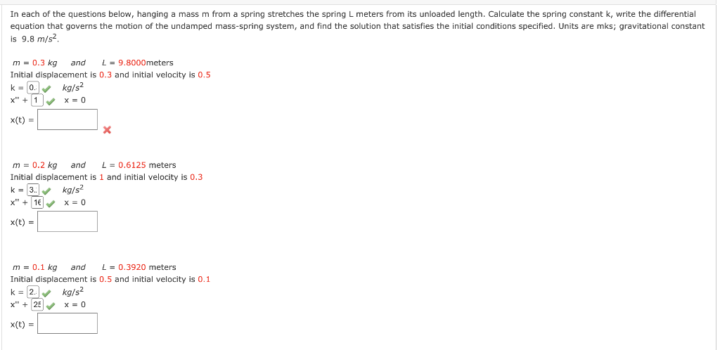 Solved In each of the questions below, hanging a mass m from | Chegg.com