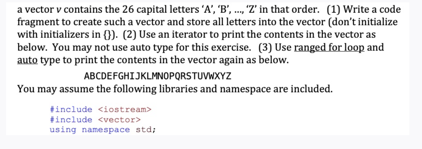 Solved a vector v contains the 26 capital letters ‘A’, 'B', | Chegg.com