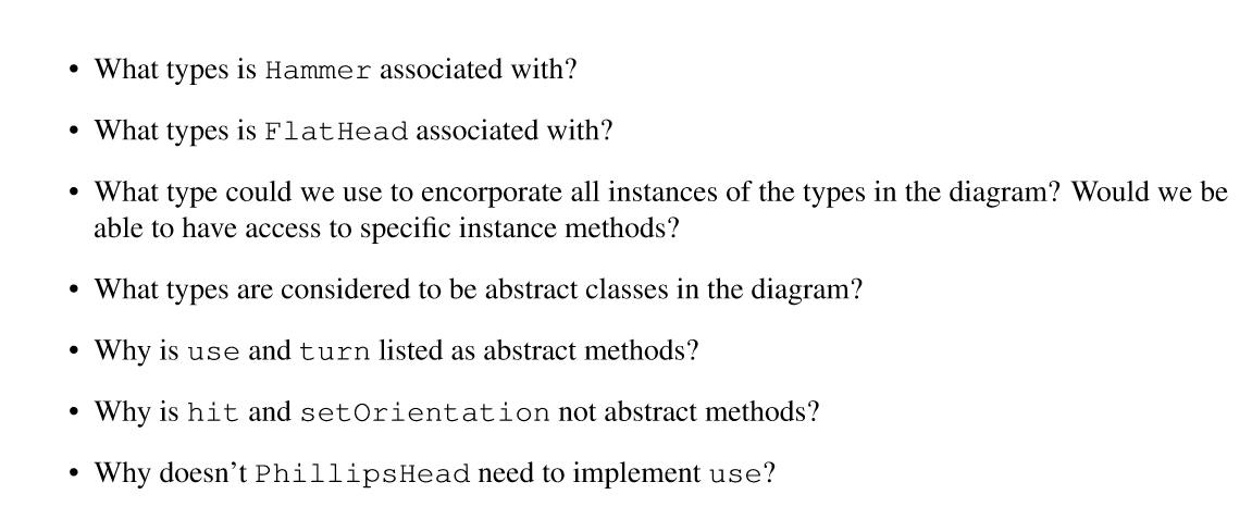 • What types is Hammer associated with? • What types is Flat Head associated with? • What type could we use to encorporate al