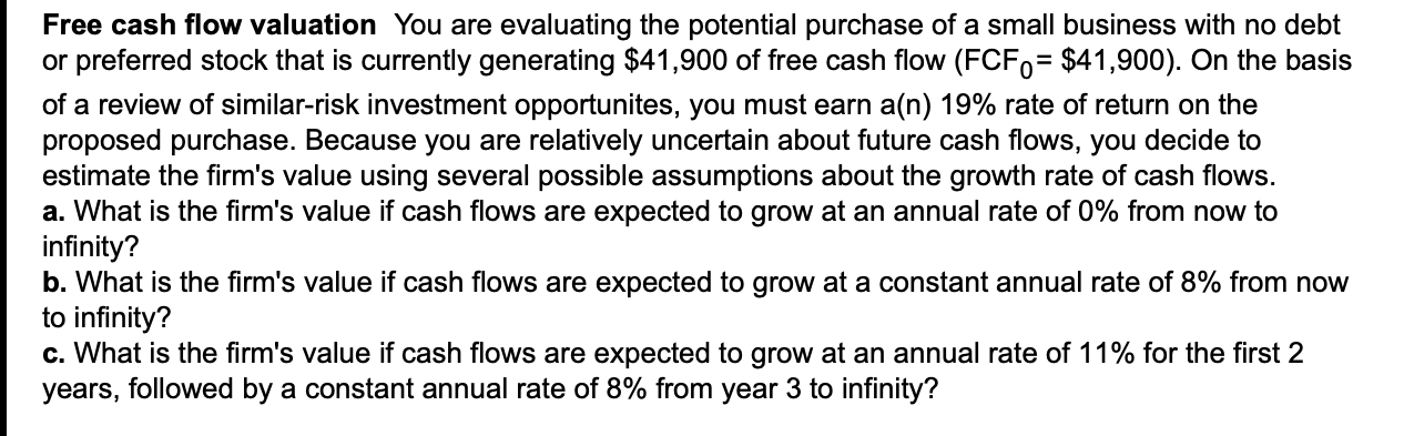 Solved = Free Cash Flow Valuation You Are Evaluating The | Chegg.com