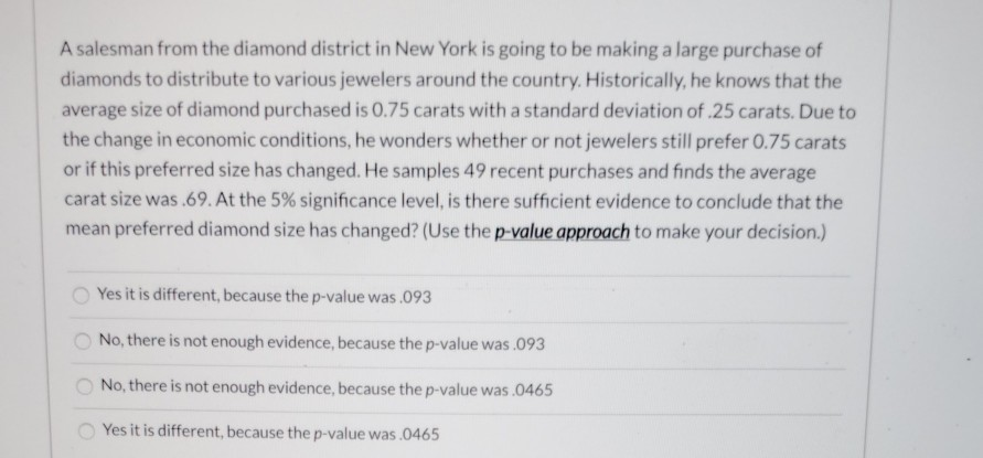 Solved A Salesman From The Diamond District In New York Is Chegg