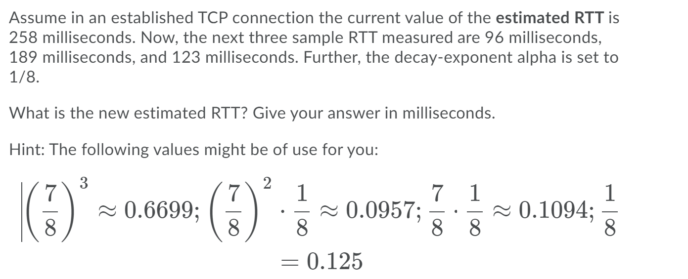 Solved Assume in an established TCP connection the current | Chegg.com