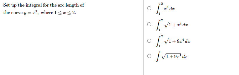 Solved Set up the integral for the arc length of the curve | Chegg.com