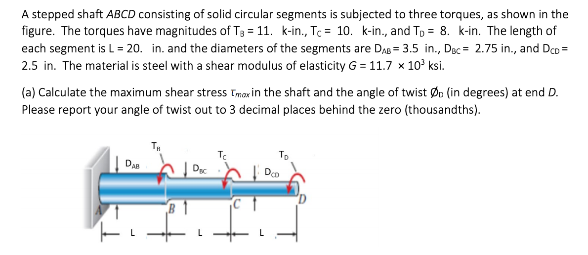 Solved A stepped shaft ABCD consisting of solid circular | Chegg.com