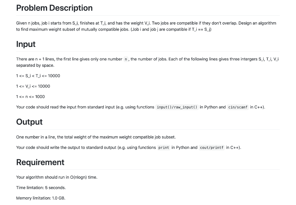 Solved Problem Description Given n jobs, job i starts from | Chegg.com
