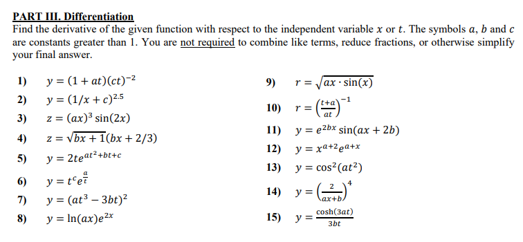 solved-part-iii-differentiation-find-the-derivative-of-the-chegg