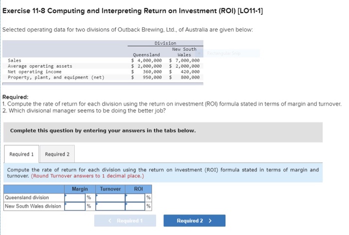 Solved Exercise 11-8 Computing and Interpreting Return on | Chegg.com