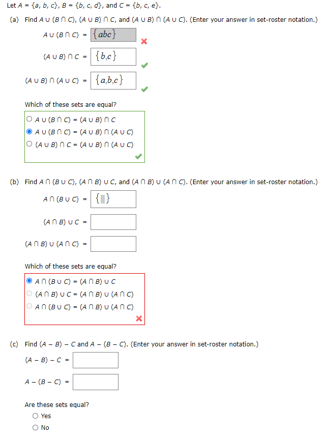 Solved Let A = {a,b,c}, B = {b, C, D), And C = {b, C, E}. | Chegg.com