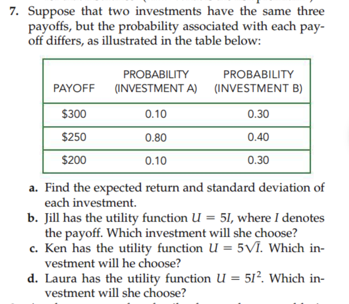 Solved 7. Suppose That Two Investments Have The Same Three | Chegg.com