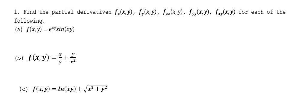 Solved 1 Find The Partial Derivatives 5331