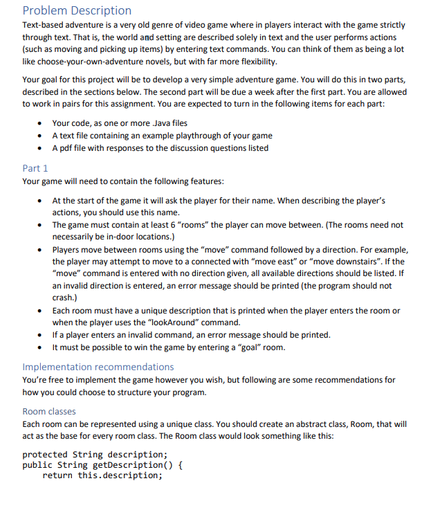 Problem Description Text-based adventure is a very | Chegg.com