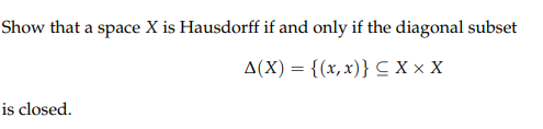 Solved Show that a space X is Hausdorff if and only if the | Chegg.com