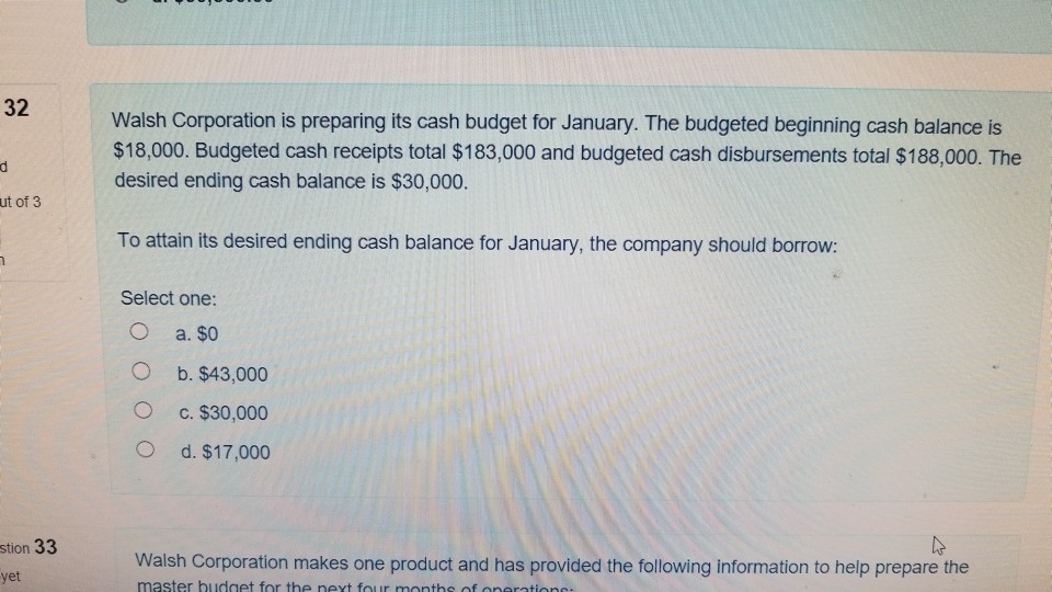 solved-32-walsh-corporation-is-preparing-its-cash-budget-for-chegg