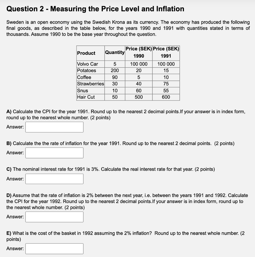 Solved Question 2 - Measuring the Price Level and Inflation | Chegg.com