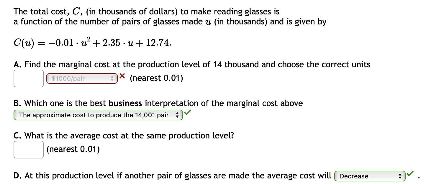 Solved The total cost, C, (in ﻿thousands of ﻿dollars) to | Chegg.com