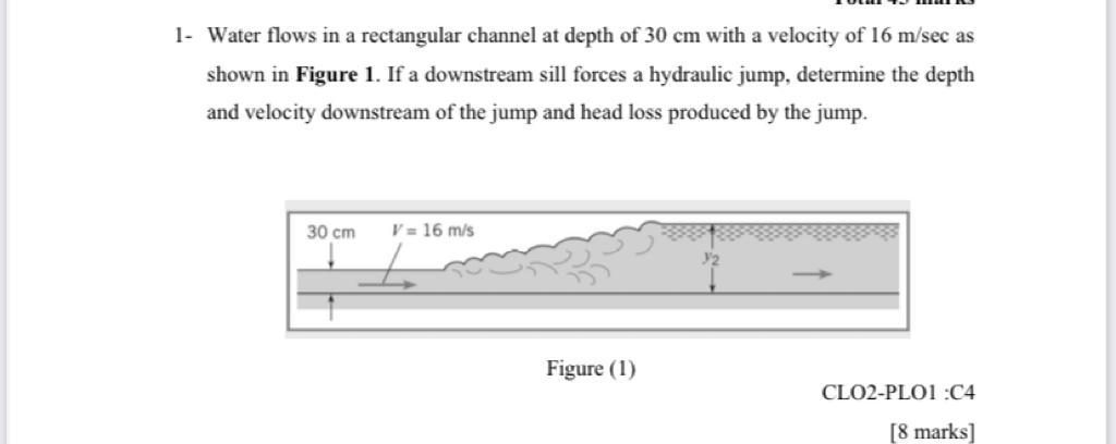 Solved 1 Water Flows In A Rectangular Channel At Depth Of