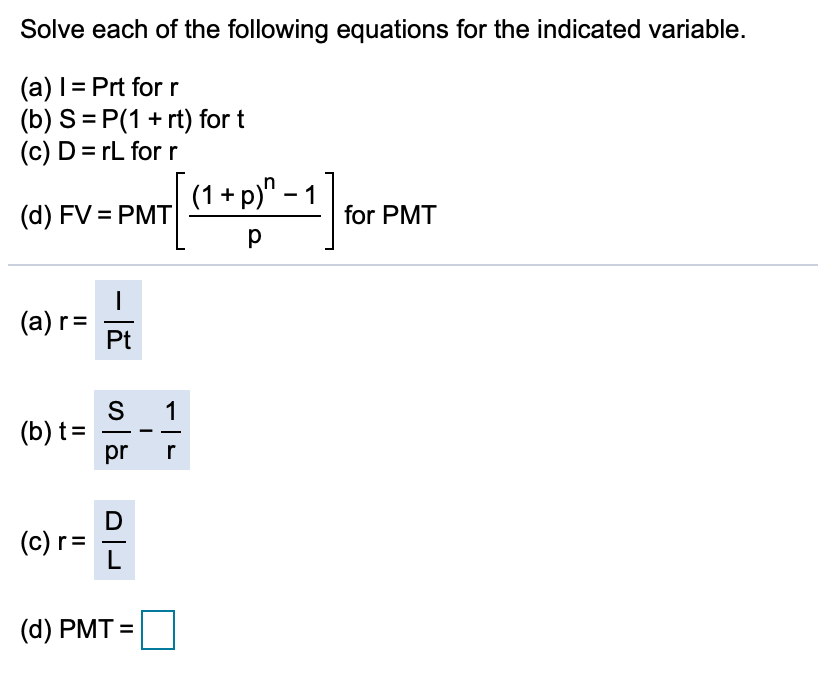Solved Solve Each Of The Following Equations For The Indi Chegg Com