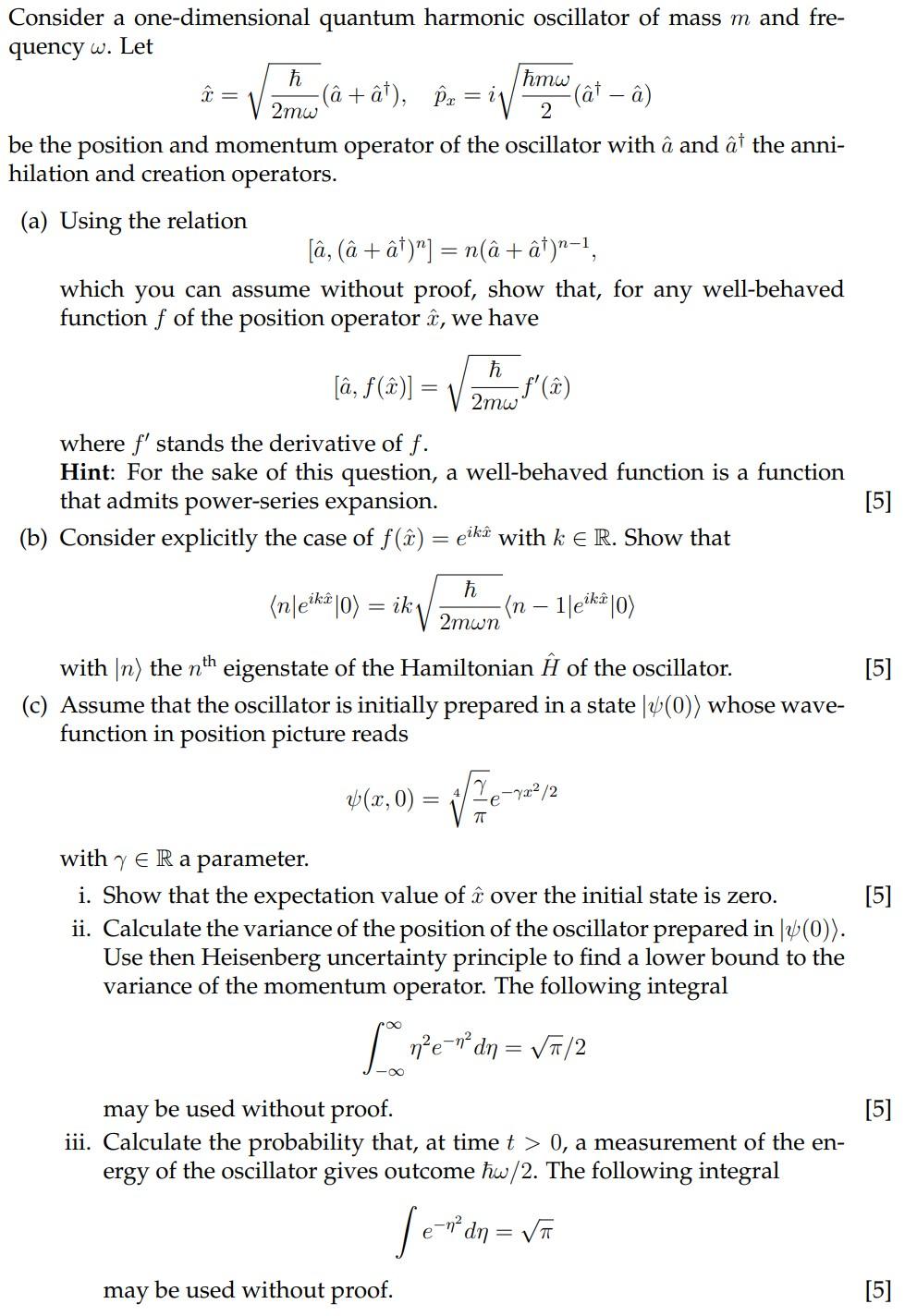 Solved Consider a one-dimensional quantum harmonic | Chegg.com