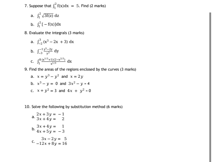 Solved 7 Suppose That F X Dx 5 Find 2 Marks A 3f Z Chegg Com