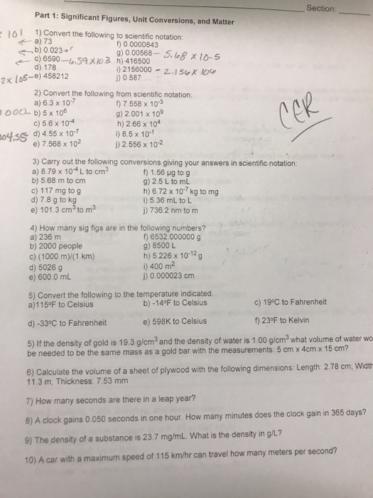 Solved Section: Part 1: Significant Figures, Unit | Chegg.com