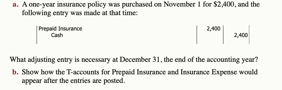 Solved a. A one-year insurance policy was purchased on | Chegg.com