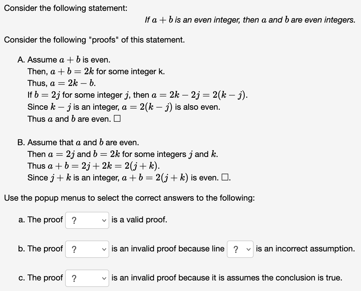 Solved Consider The Following Statement: If A + B Is An Even | Chegg.com