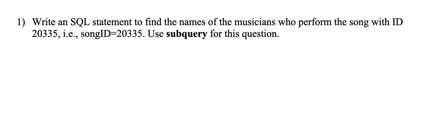 Solved 1) Write an SQL statement to find the names of the | Chegg.com