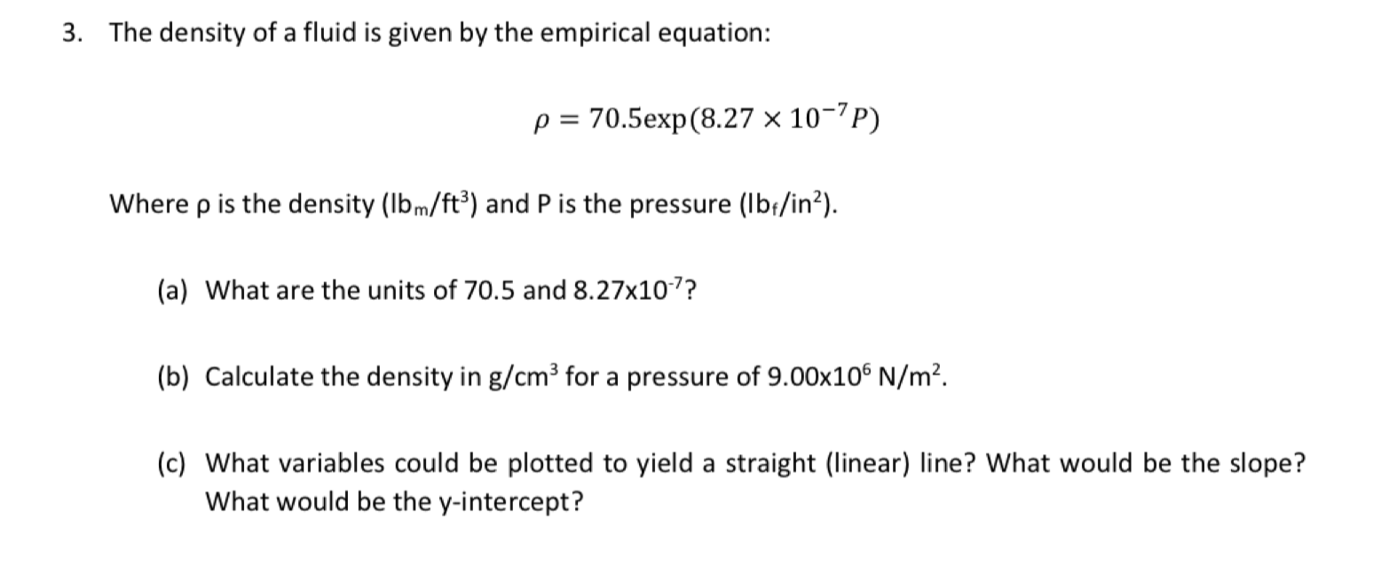 Solved 3. The density of a fluid is given by the empirical