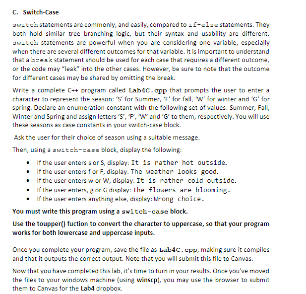 Solved C. Switch-Case Switch Statements Are Commonly, And | Chegg.com