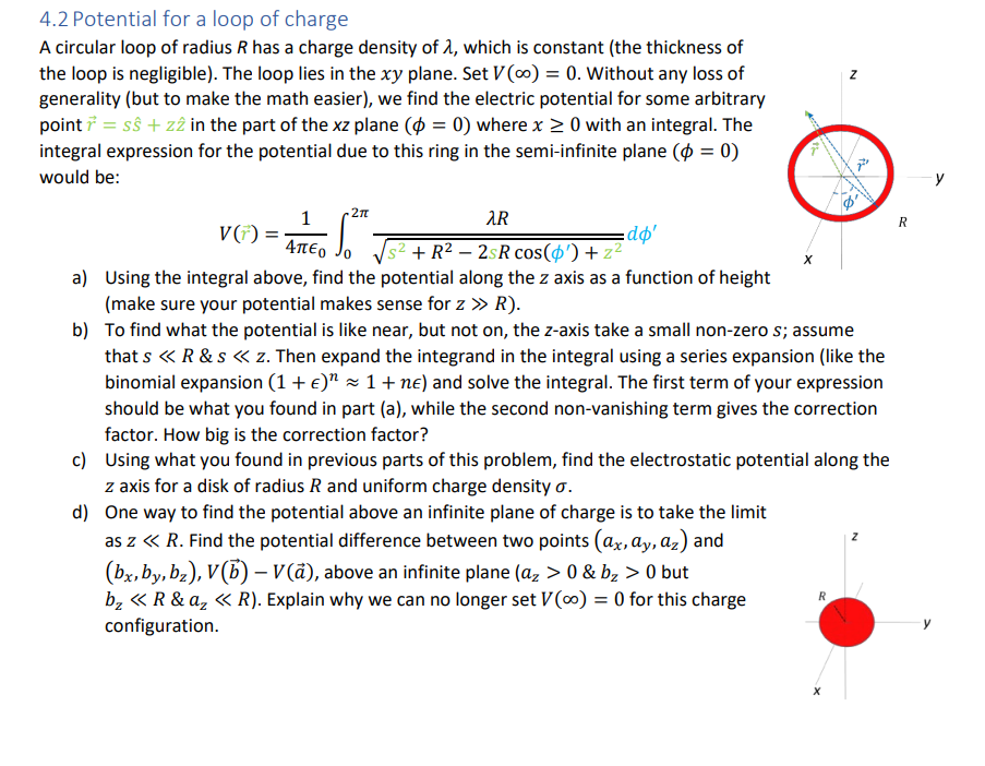 Solved 4.2 Potential for a loop of charge A circular loop of | Chegg.com