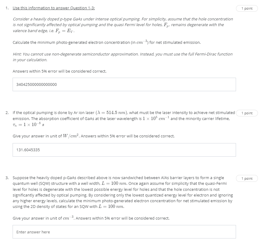 Solved 1. Use this information to answer Question 1-3: 1 | Chegg.com