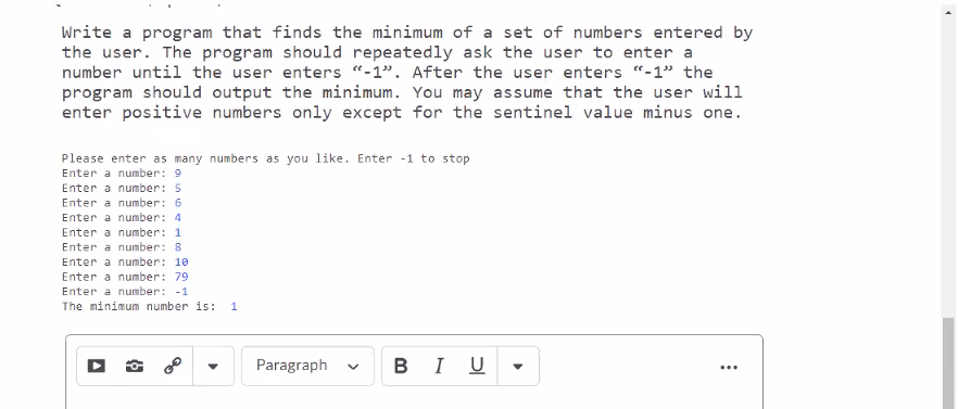 Solved Write a program that finds the minimum of a set of | Chegg.com