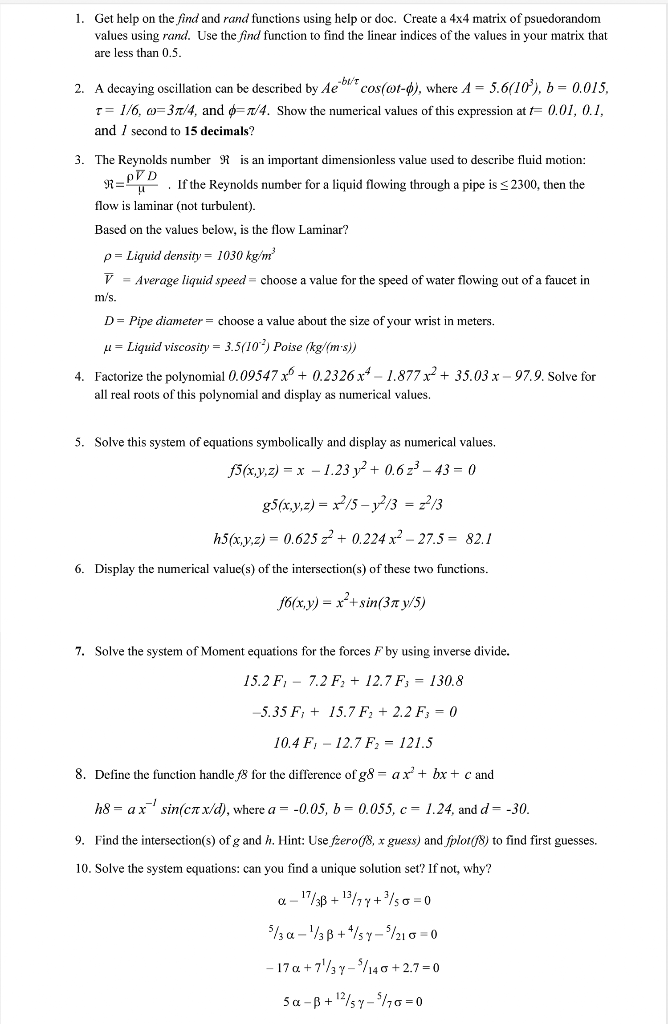 Solved 1. Get help on the find and rand functions using help | Chegg.com