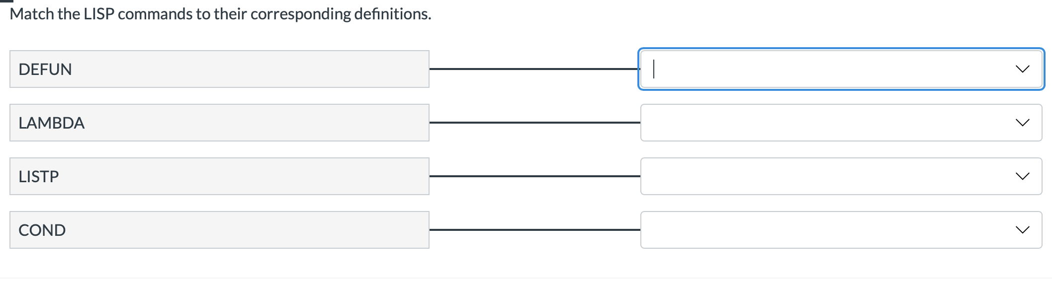 Solved Match the LISP commands to their corresponding | Chegg.com
