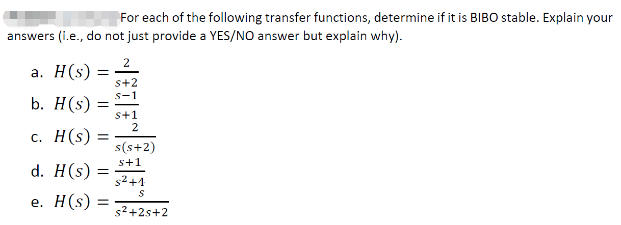 Solved For Each Of The Following Transfer Functions, | Chegg.com