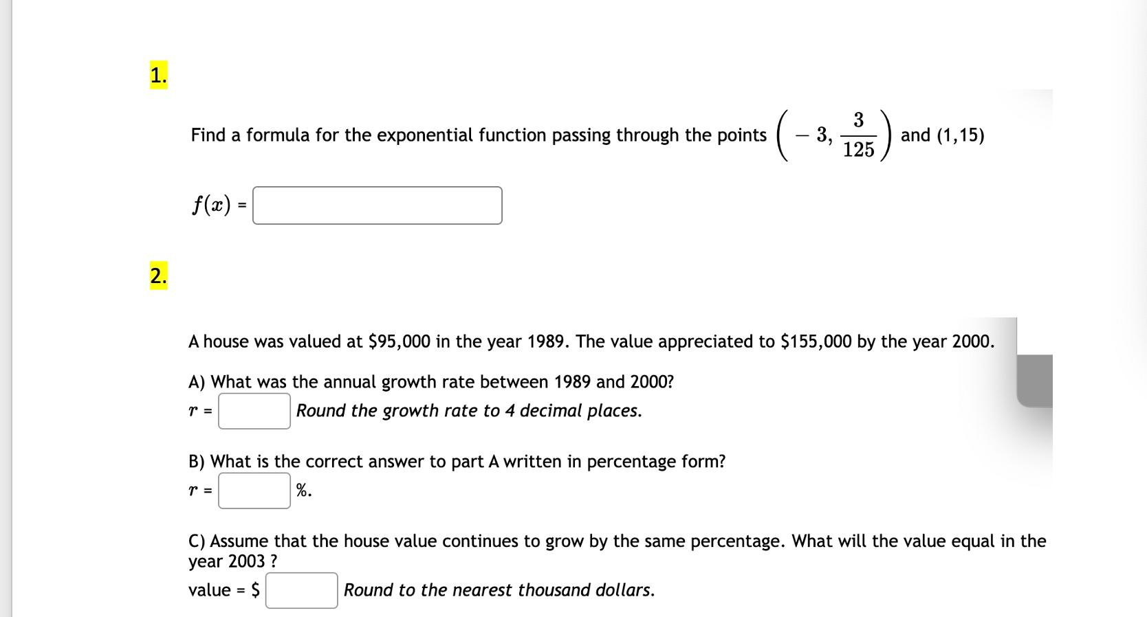Solved 1. Find a formula for the exponential function | Chegg.com