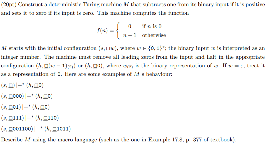 (20pt) Construct A Deterministic Turing Machine M | Chegg.com