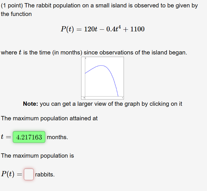 Solved (1 point) The rabbit population on a small island is | Chegg.com