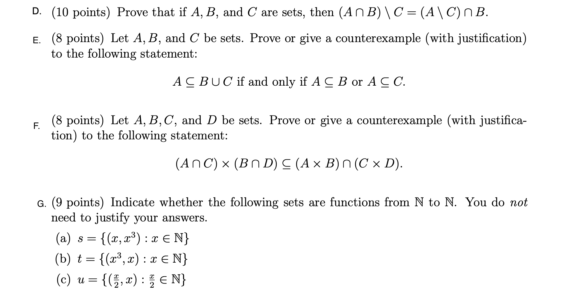Solved D. (10 points) Prove that if A, B, and C are sets, | Chegg.com