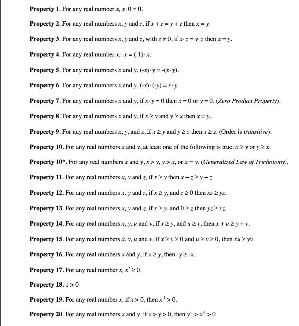 Solved Property 1. For any real number x, x: 0 = 0. Property | Chegg.com