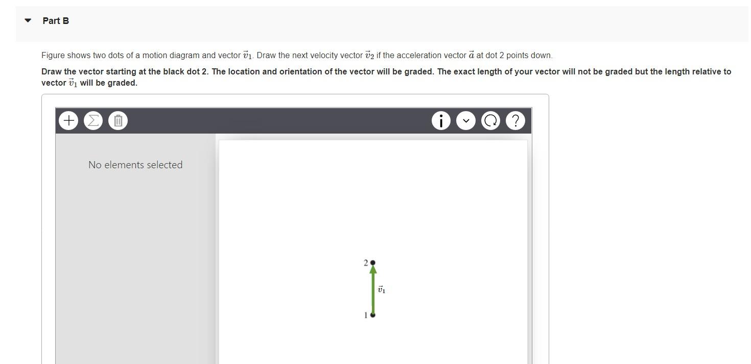 Figure shows two dots of a motion diagram and vector \( \vec{v}_{1} \). Draw the next velocity vector \( \vec{v}_{2} \) if th