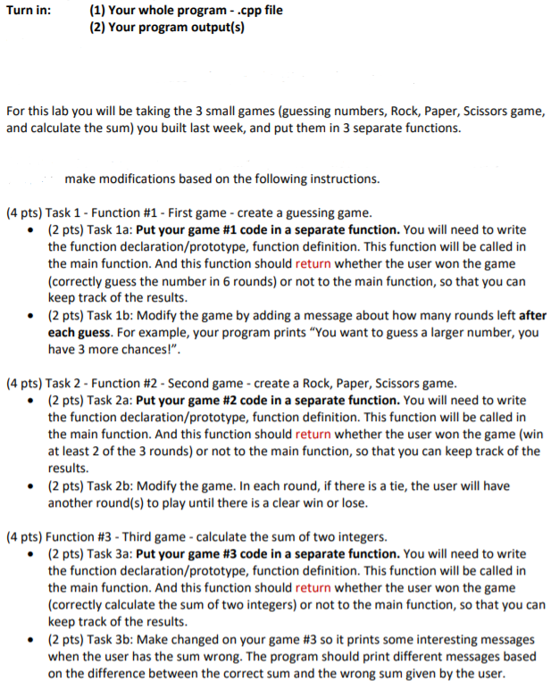 Solved Turn in: (1) Your whole program-.cpp file (2) Your | Chegg.com