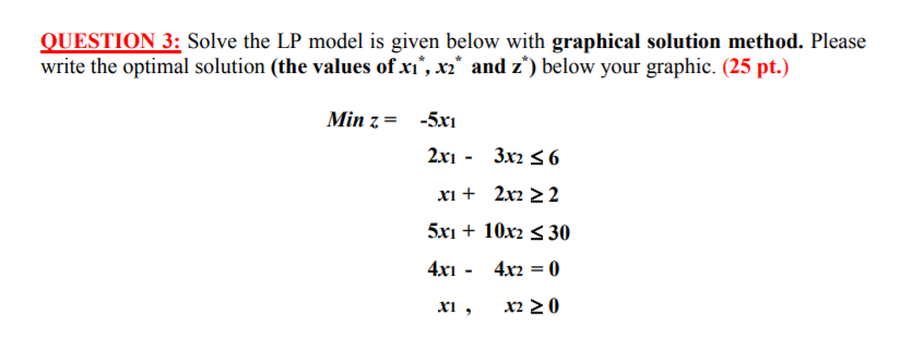 Solved QUESTION 3: Solve the LP model is given below with | Chegg.com