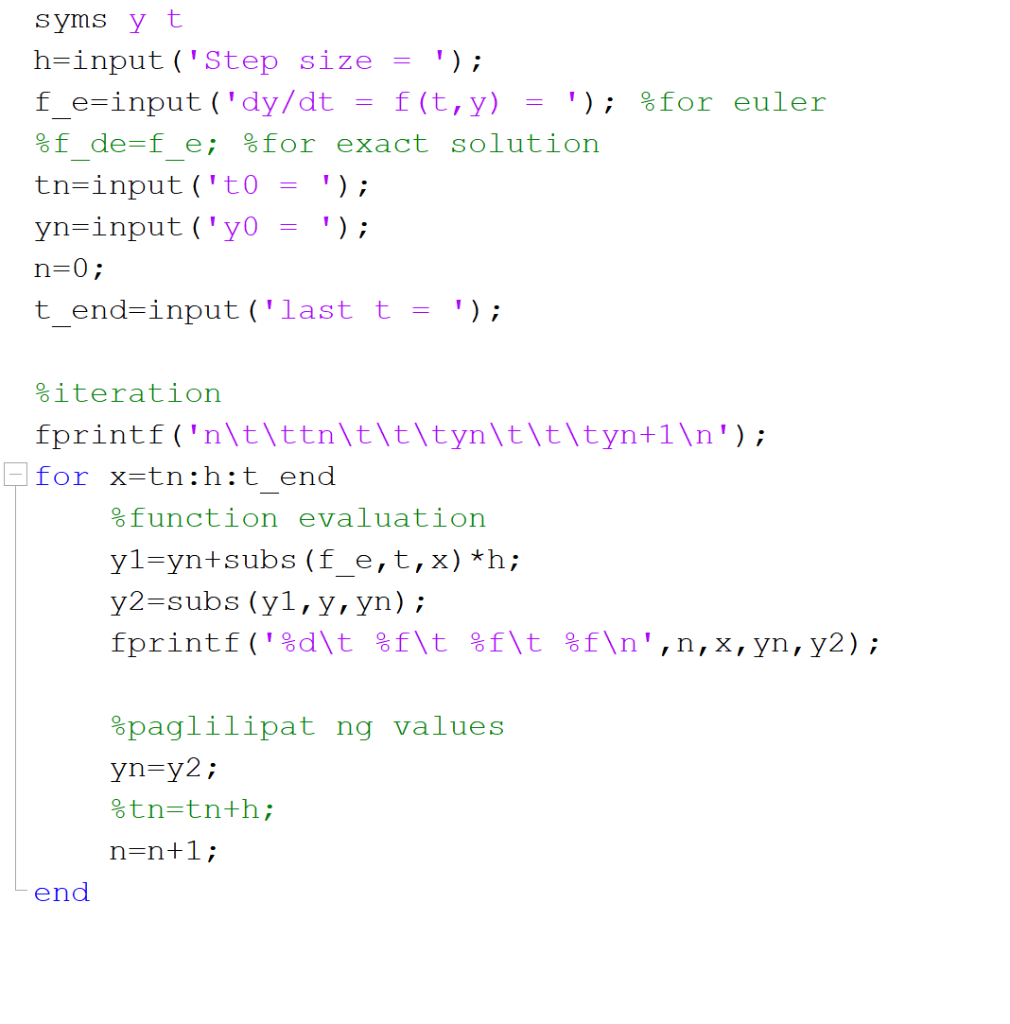 Solved EULER'S METHOD INPUT THE FOLLOWING DATA IN MATLAB AND | Chegg.com