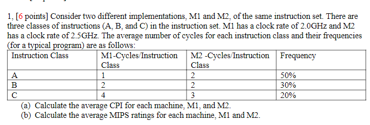 Solved 1, [6 points] Consider two different implementations, | Chegg.com
