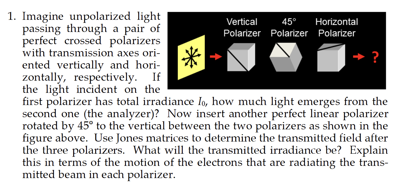 Solved first polarizer has total irradiance I0, how much | Chegg.com