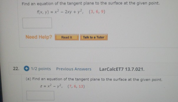 Solved Find An Equation Of The Tangent Plane To The Surface